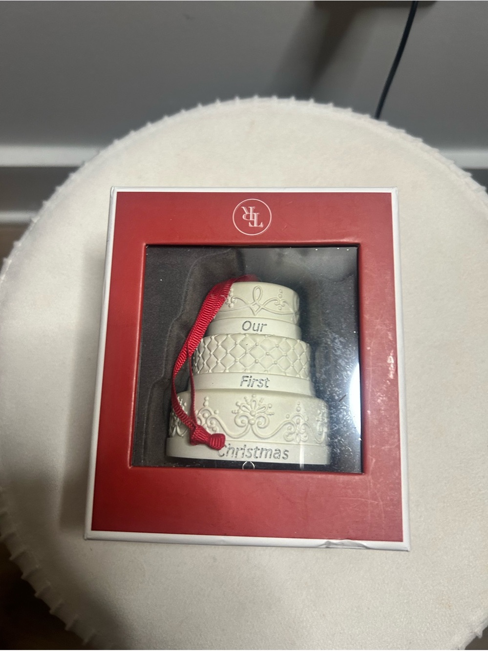 Things Remembered Our First Christmas White Stacked Cake Ornament.